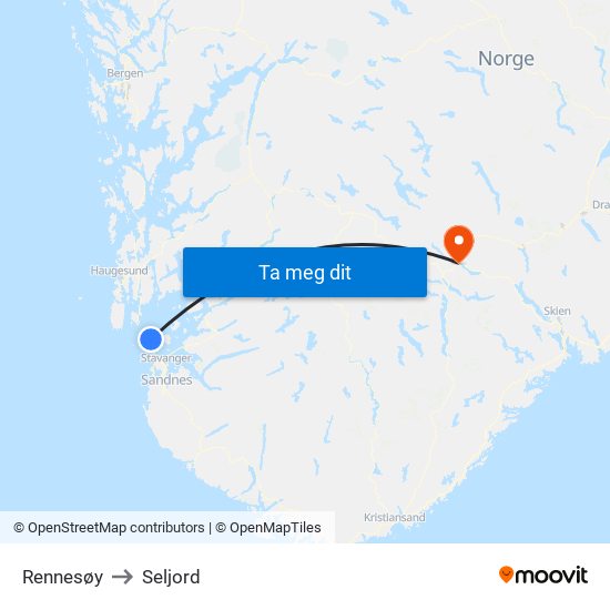 Rennesøy to Seljord map