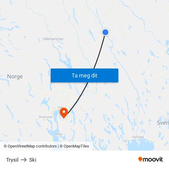 Trysil to Ski map