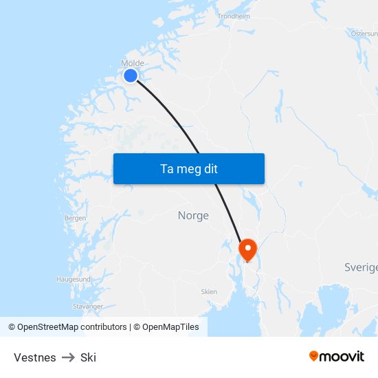 Vestnes to Ski map