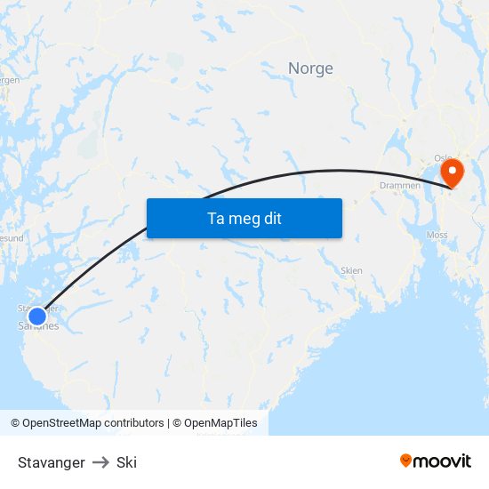 Stavanger to Ski map