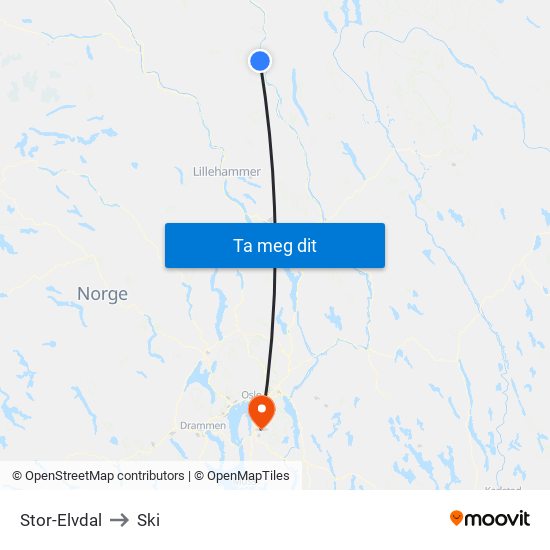 Stor-Elvdal to Ski map