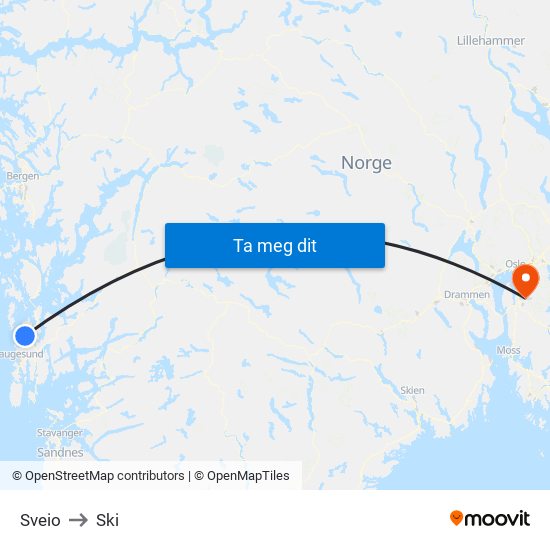 Sveio to Ski map