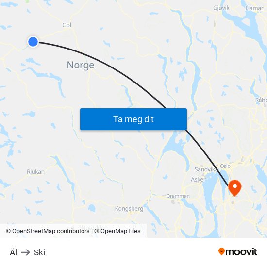 Ål to Ski map