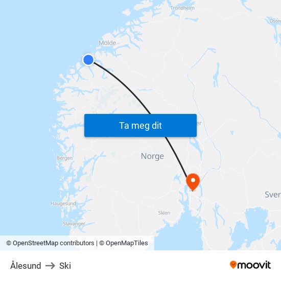 Ålesund to Ski map