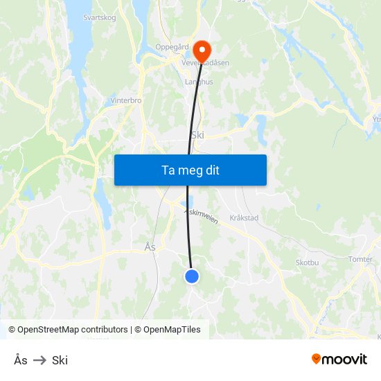 Ås to Ski map
