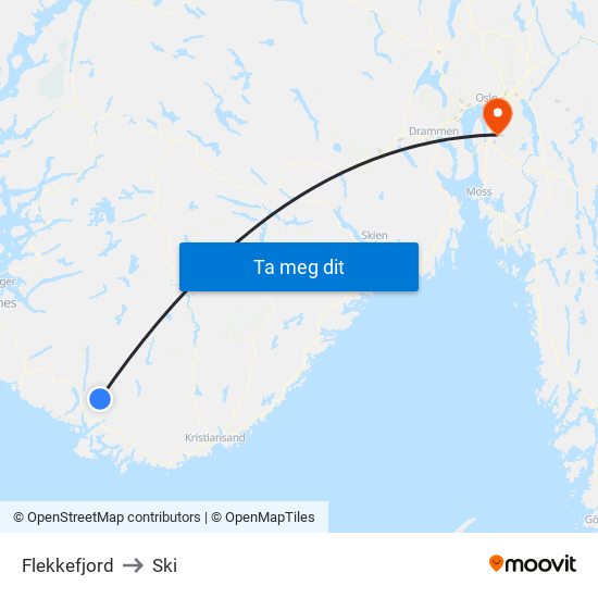 Flekkefjord to Ski map