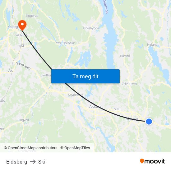 Eidsberg to Ski map
