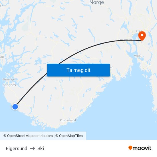 Eigersund to Ski map