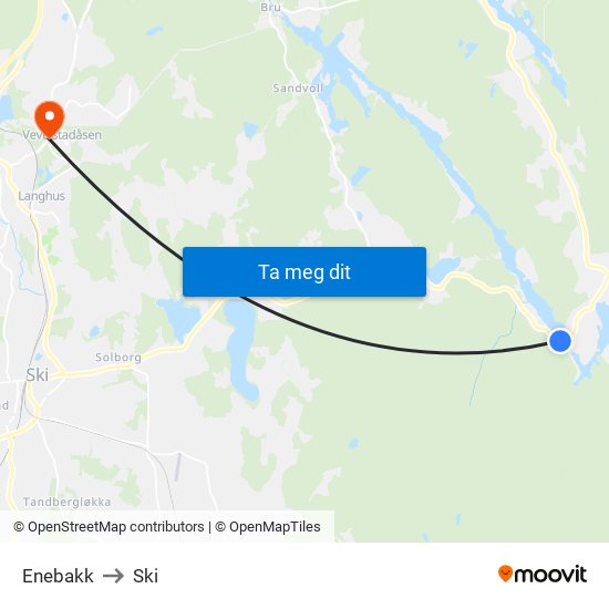 Enebakk to Ski map