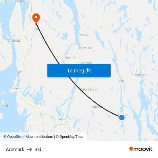 Aremark to Ski map