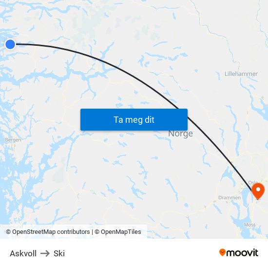 Askvoll to Ski map