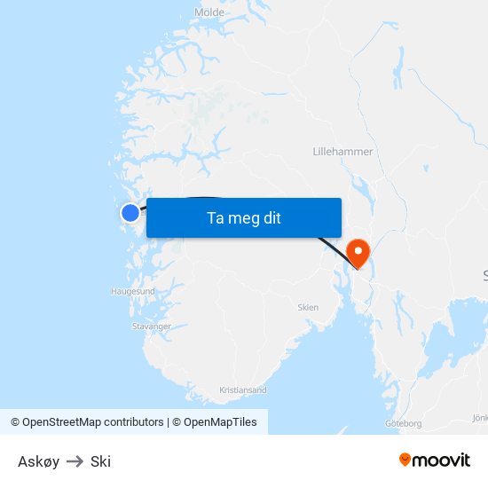 Askøy to Ski map