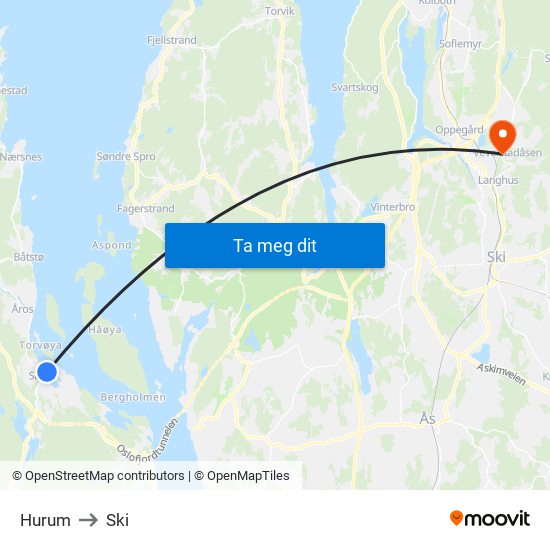 Hurum to Ski map