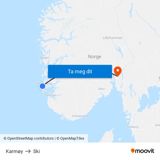Karmøy to Ski map