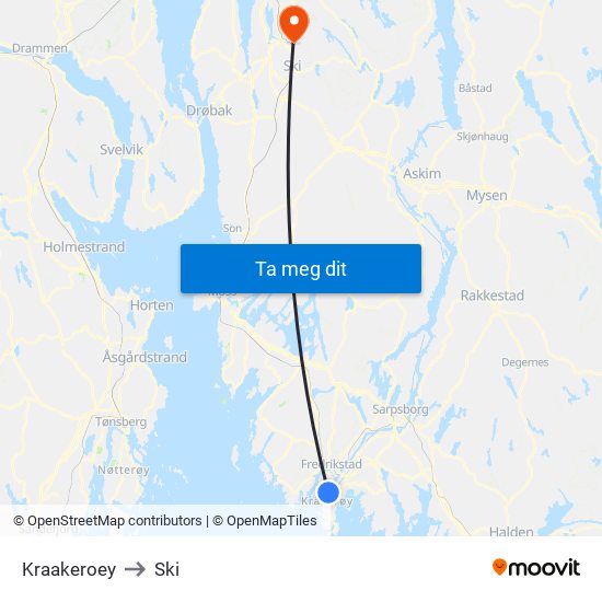 Kraakeroey to Ski map
