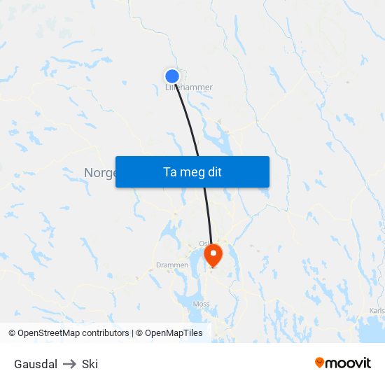 Gausdal to Ski map