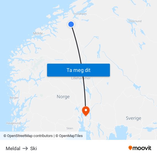 Meldal to Ski map