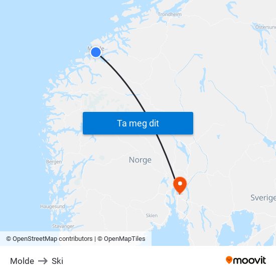 Molde to Ski map