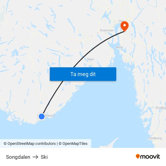 Songdalen to Ski map