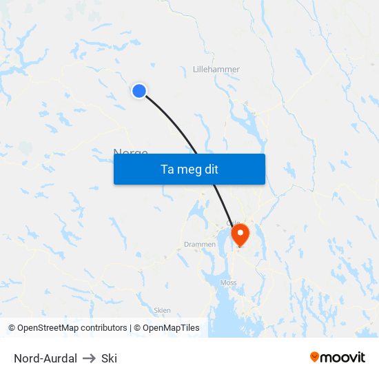 Nord-Aurdal to Ski map