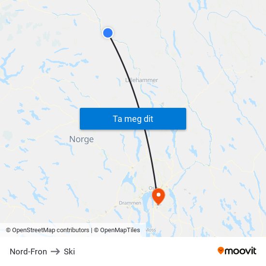 Nord-Fron to Ski map