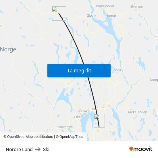 Nordre Land to Ski map