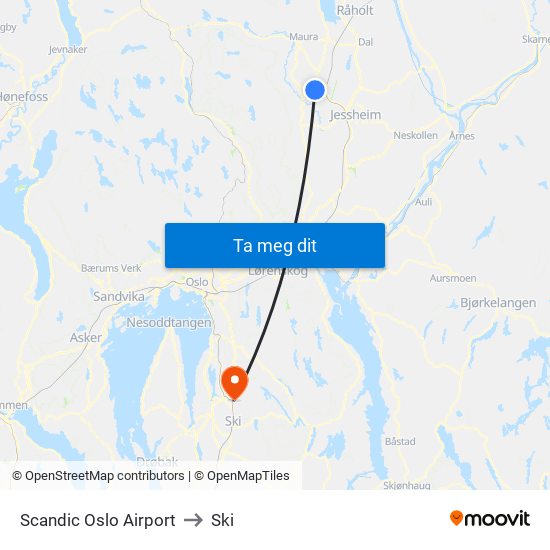 Scandic Oslo Airport to Ski map