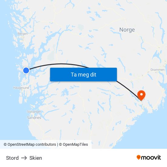 Stord to Skien map