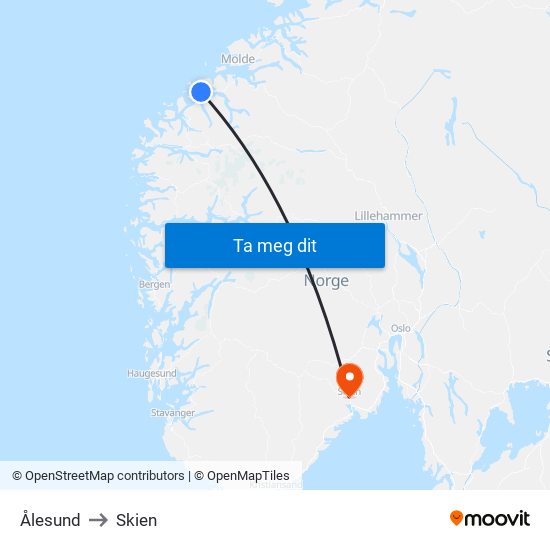 Ålesund to Skien map