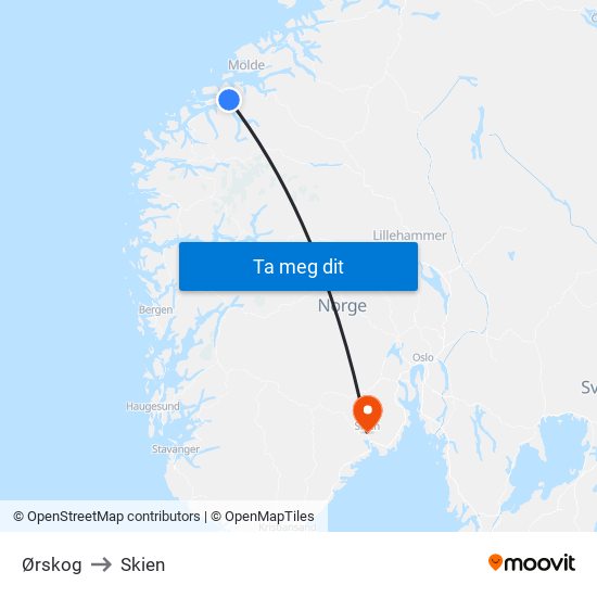 Ørskog to Skien map