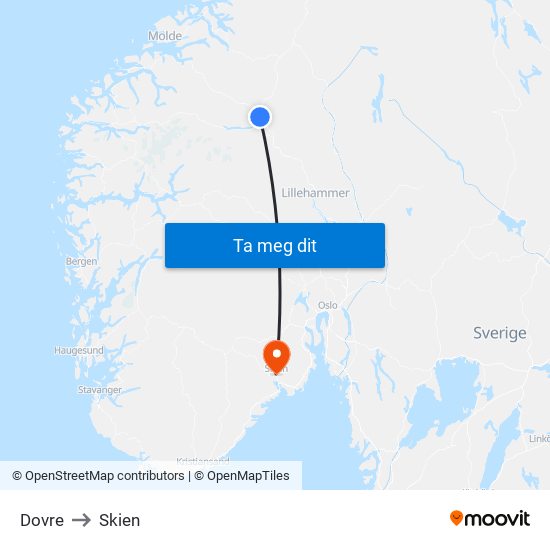 Dovre to Skien map