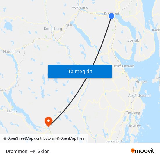 Drammen to Skien map