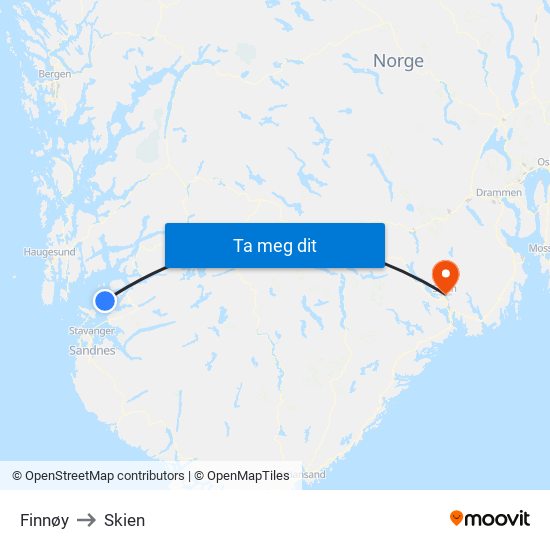 Finnøy to Skien map