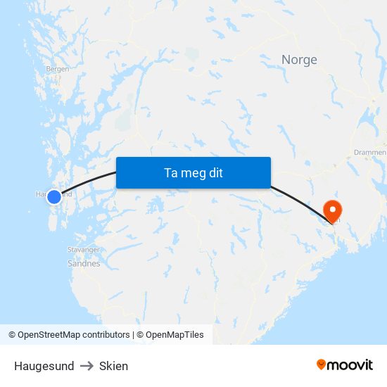 Haugesund to Skien map