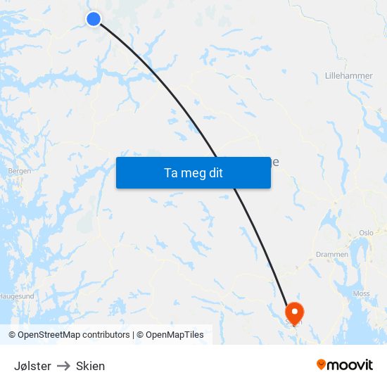 Jølster to Skien map