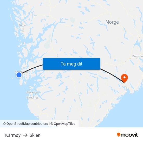 Karmøy to Skien map