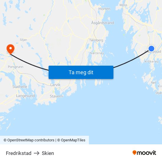 Fredrikstad to Skien map