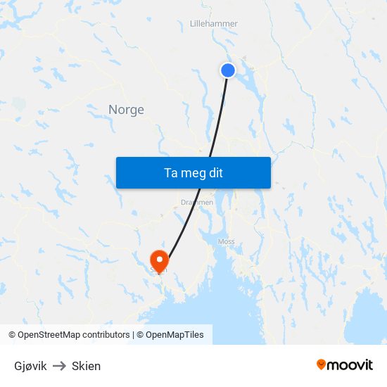 Gjøvik to Skien map