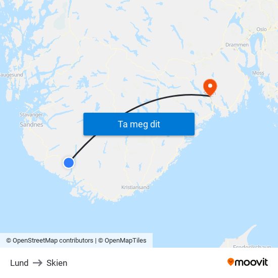 Lund to Skien map