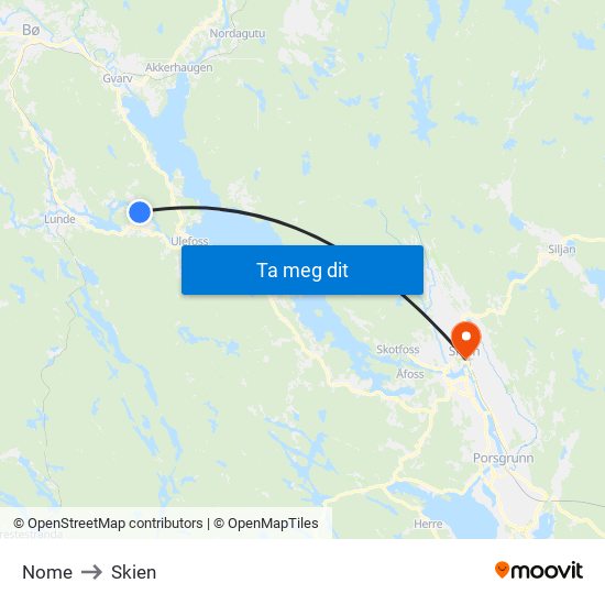Nome to Skien map