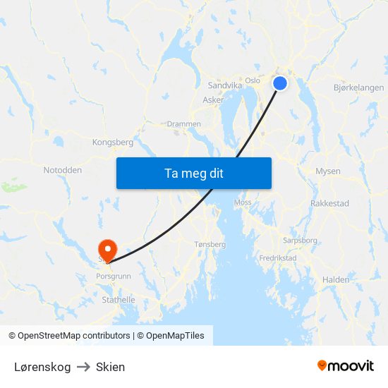 Lørenskog to Skien map