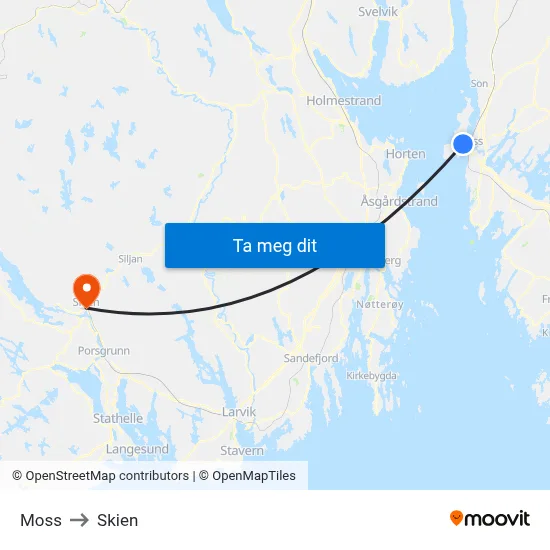 Moss to Skien map