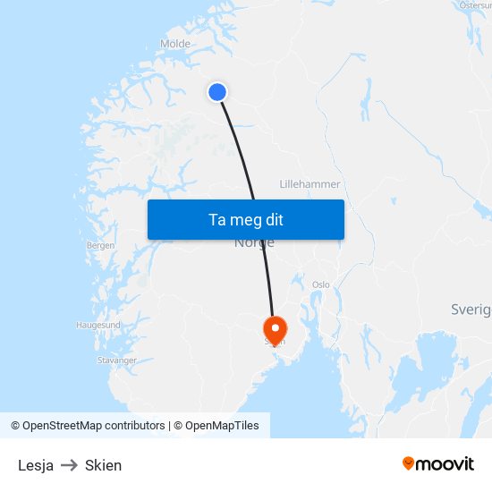 Lesja to Skien map