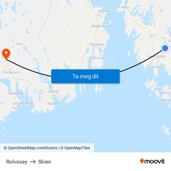 Rolvsoey to Skien map