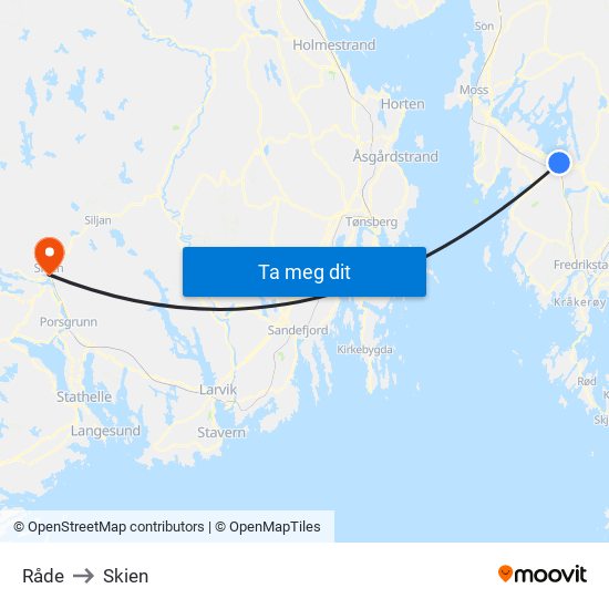Råde to Skien map