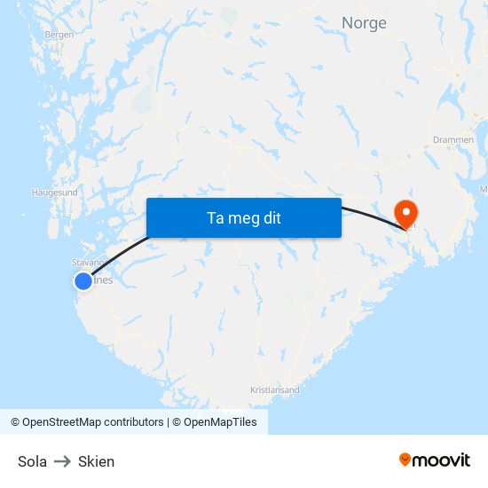 Sola to Skien map