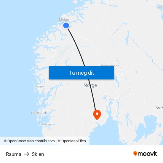 Rauma to Skien map