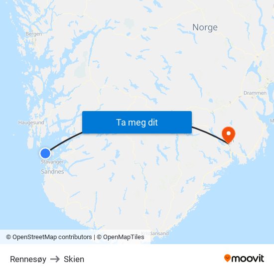 Rennesøy to Skien map