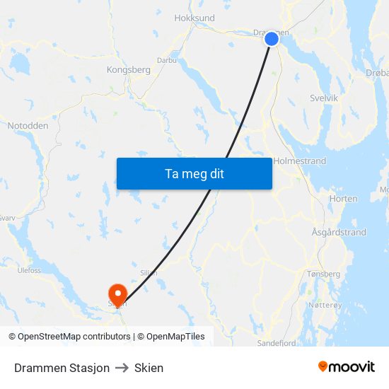 Drammen Stasjon to Skien map