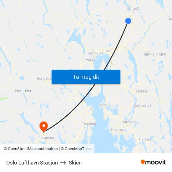 Oslo Lufthavn Stasjon to Skien map